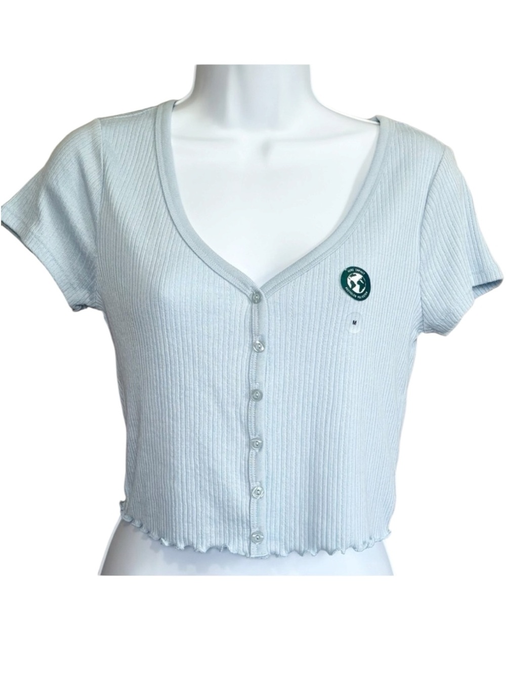 Aeropostale OG Collection Shrunken Tee NWT Blue Ribbed Button Front Top Medium